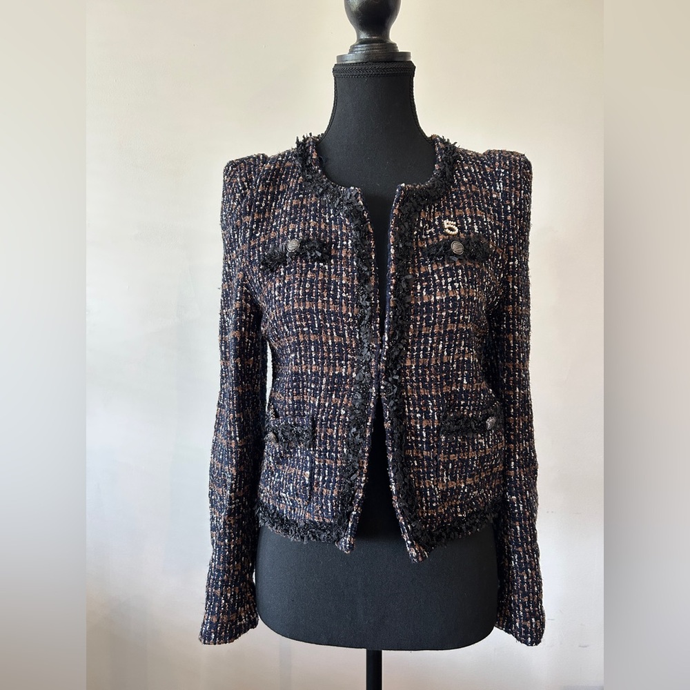 Elegant Tweed Blazer - Black and Brown